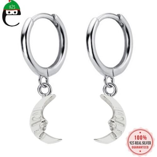 ElfoPlataSi Authentic Minimalist 925 Sterling Silver Sweet Moon Charm Stud Earring For Women Sterling Silver Jewelry Gift DA491