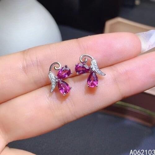 KJJEAXCMY 925 sterling silver inlaid natural pyrope garnet Women popular trendy butterfly gem earrings ear stud support detectio