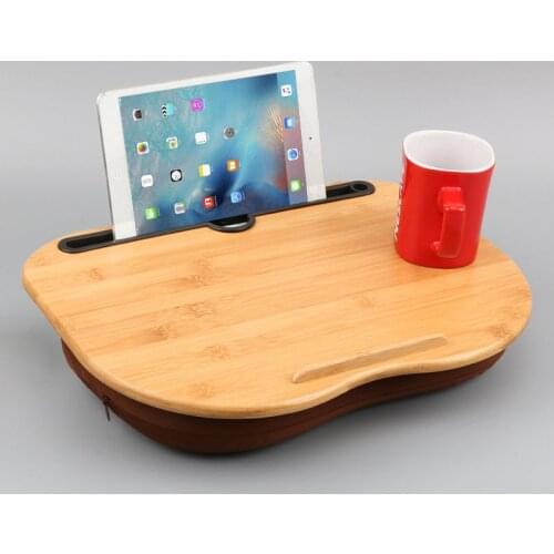 Bamboo Knee Lap Desk Desk with Card Slot and Cup Holder Tablet Tray Computer Desk Laptop Stand Convenient Pillow Table