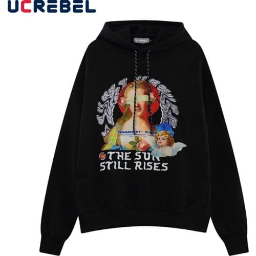Portrait Print Sweatshirts Mens Streetwear Religious Hoodies Autumn Casual Loose Long Sleeve Pullover Men