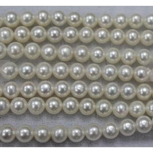 Unique Pearls jewellery Store 7-7.5mm White Genuine Freshwater Pearl Loose Beads One Full String DIY Jewelry Material LS-014