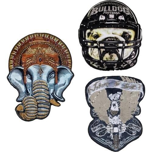 Elephant Clothes Embroidered Sewing on Patches Sequins Appliques Cheap Cartoon Large Embroidered Patches for Clothing Decor