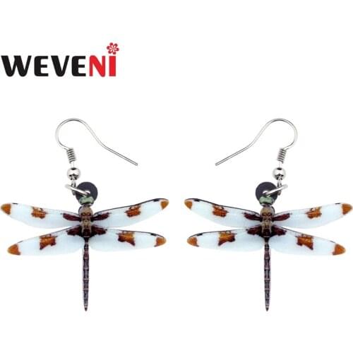 WEVENI Acrylic Unique Spotted Dragonfly Earrings New 2018 Dangle Drop Trendy Insect Jewelry For Women Girl Bijoux Wholesale