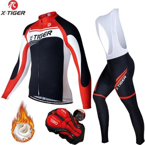 X-Tiger Winter Thermal Fleece Long Cycling Jersey Set Ropa Roupa De Ciclismo Invierno MTB Bicycle Clothing Bike Clothes Wear