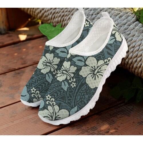 ELVISWORDS Vintage Hibiscus Flowers Tribal Fashion Ladies Shoes 2020 Summer Casual Sneakers for Women Air Mesh Light Loafters