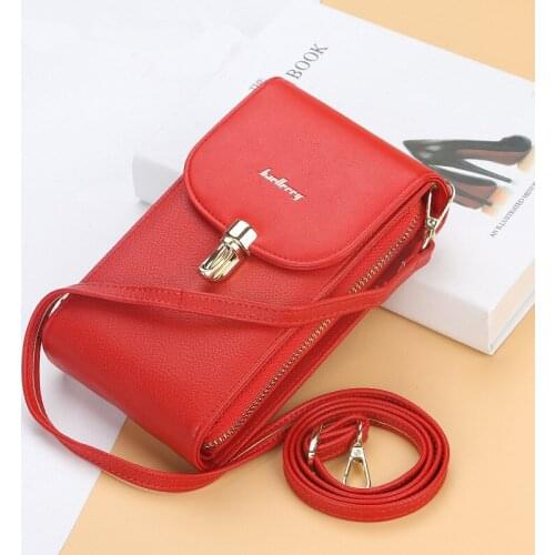 Women Wallet Solid Color Leather Shoulder Straps Shoulder Bag Mobile Phone Big Card Holders Wallet Handbag Pockets girls