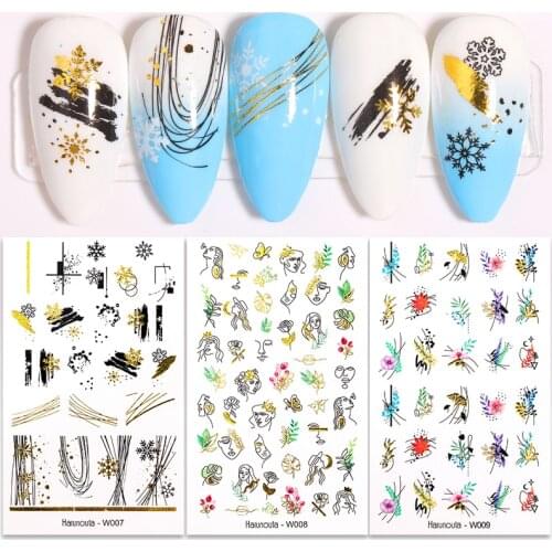 1 Sheet Snowflakes Flower Nail Water Decals Abstract Lady Face Nail Stickers Transfer Sliders Paper Nail Art Decoration