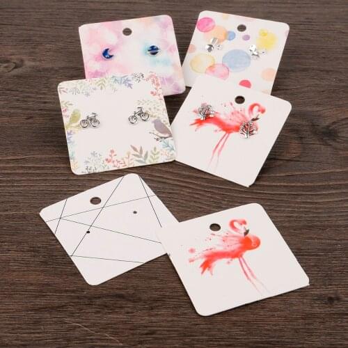 100PCS 5x5cm Multi Designs Paper Cute Stud Earring Hang Tag Card Custom Logo Cost Extra Jewelry Display Packing Card