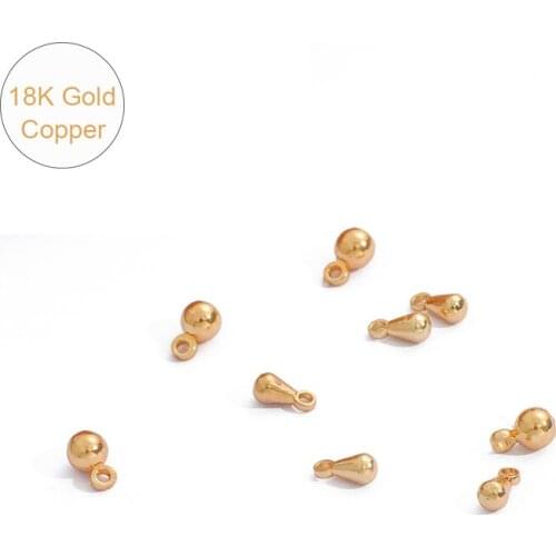 18K Gold 2-5Pcs 3mm 4mm Copper Round Ball Tail Extender Chain Pendant For DIY Jewelry Bracelet Findings Accessories Supplies