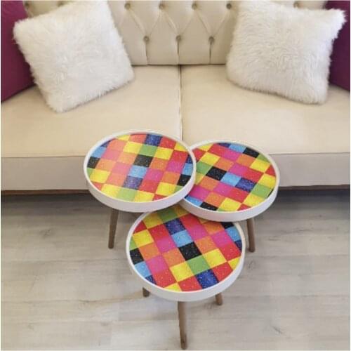 3 pcs Colorful Checkers Zigon Coffee Table