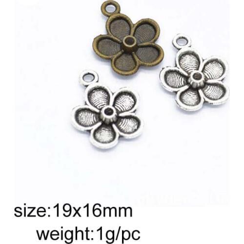 50pcs/lot 19x16mm Antique Bronze/Antique Silver Plated Flower Alloy Charm Pendant Fit DIY Jewelry Findings
