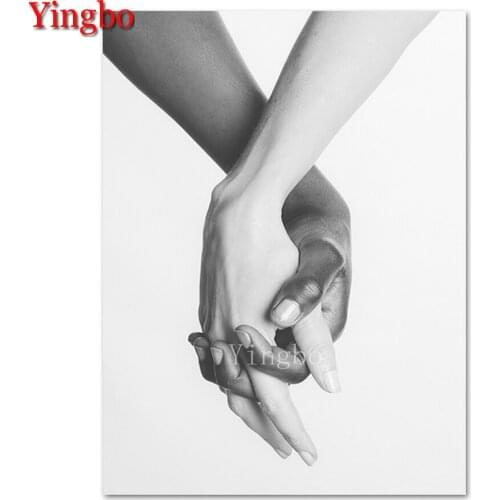 Full Drill Diamond Embroidery Wall Art Black White Holding Hands Cross Stitch Diy Diamond Mosaic Crystal painting 5d Needlework