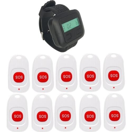 Call Button Transmitter 1 Wrist Watch Receiver +10 SOS Emergency Call Buttons White For Hospital Clinic Nurse House