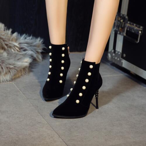 Big Size 11 12 13 14 15 16 17 Super-high heel double-row Beaded side zipper boots with special-shaped suede tip
