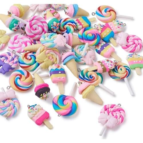 1 Set Summer Ice Cream DIY Keychain Kits with Handmade Polymer Clay Pendants Charm Bowknot for DIY Jewelry Making Decor