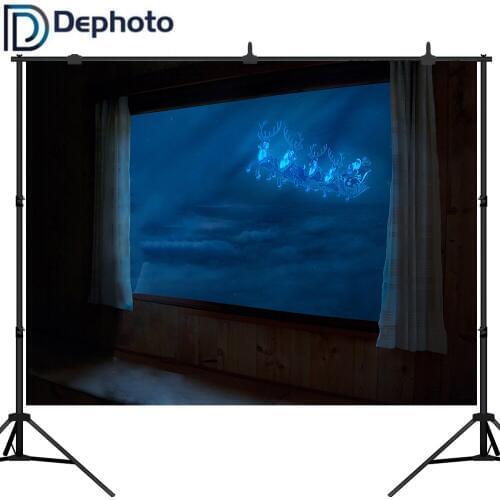 Dephoto Christmas Backdrop Window Night Santa Sleigh Family Party Photography Background Decor Banner Props for Photo Studio