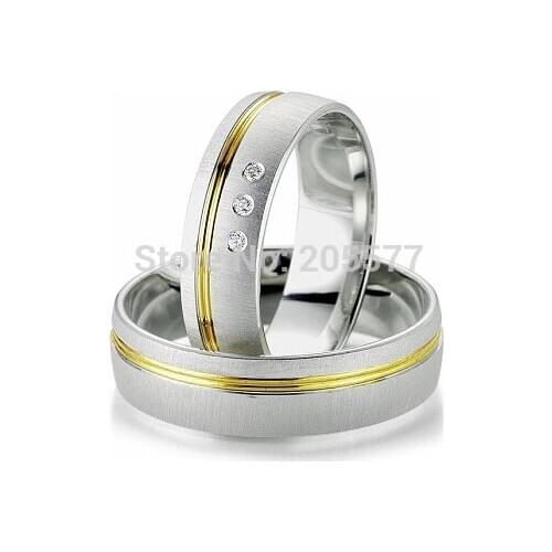 Bicolor gold plating ring European style custom health titanium engagement and wedding rings for men and women couple