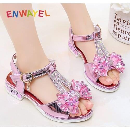 ENWAYEL 2021 Summer Rhinestone Sandals For Girls Kids Shoes Fashion Children Princess School Sandles Sandalias Silver Gold
