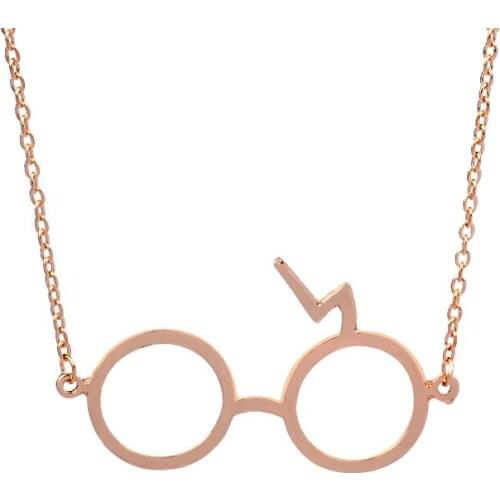 Euro-American Movie Jewelry Same Design Eye Glasses Necklace Geek Lightning Pendant Gold/Black Color 3 Colors Options