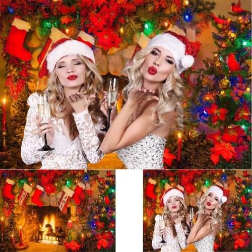 Christmas Fireplace Background Christmas Tree Socks Background Photography Background Room Decoration Red Candle Background