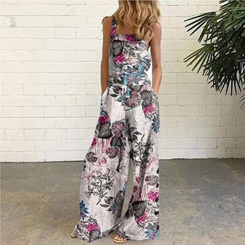 Helisopus 2021 Summer Wide Leg Pants New Women Printing Jumpsuit Plus Size Vintage Casual Beach Wear Playsuit Overalls