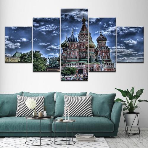 Canvas Painting St. Basils Cathedral on Red Square Moscow 5 Pieces Art Modular Wallpapers Poster for living room Home Decor