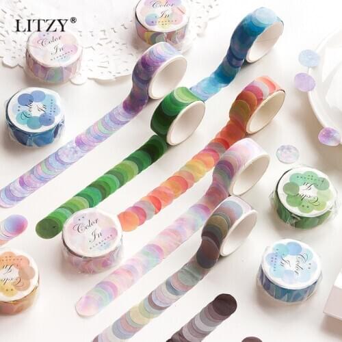 LITZY 100pcs Candy Colorful Dots Washi Tape Journal DIY Scrapbooking Round Stickers Label Masking tape Stationery Supply
