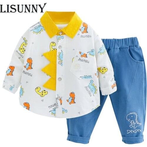 LISUNNY Baby Boys Clothing Sets Kids Clothes 2021 Spring Cartoon Giraffe Shirt Jeans Toddler Infant Children Casual Costume