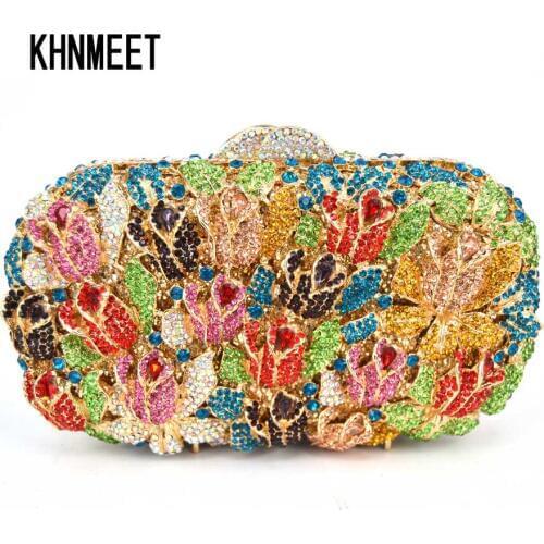 Fashion Luxury Flower Clutch Bag 6 Color Pink Rose Floral Evening Party Purse Wedding Bag Female Prom Handbags SC586