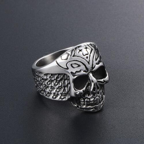 Death Squads Biker Ring Cool Skull Skeleton Head 100% Titanium Steel Ring for Men Exaggeration Handmade Pattern Jewelry GIft