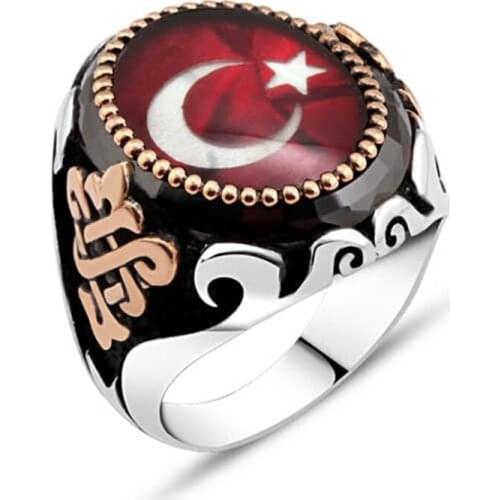 Cabochons Moon-Star Silver Men 'S Ring