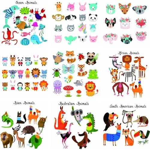 Many Animal Sticker Heat Transfers For Clothing Small Animal Iron On Transfer Patches For Kids Tshirt Diy Thermo Stickers Stripe