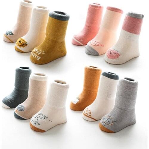 3Pair/Lot Autumn And Winter New Baby Terry Socks Combination Thickened Warm Baby Socks In The Tube Combed Cotton Newborn Socks