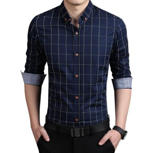 2019 New Autumn Fashion Brand Men Clothes Slim Fit Men Long Sleeve Shirt Men Plaid Cotton Casual Men Shirt Social Plus Size 5XL