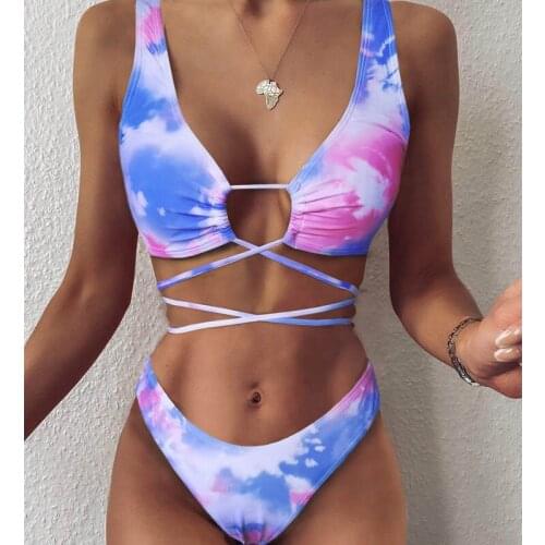 New Sexy Cross StrapsTie Dye Bikini Female Swimsuit 2021 Women Swimwear Two-pieces Bikini set Brazilian Bather Bathing Suit