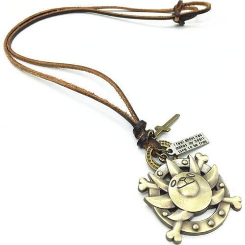 New Long Casual Vintage Men Women Brown Genuine Leather Bronze Hoop Cross Tortoise Pendant Necklace Male Wholesale Jewelry