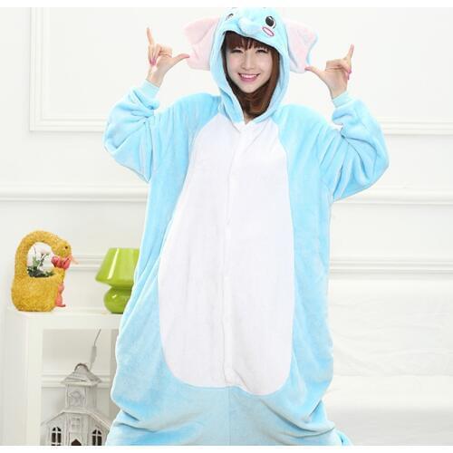 Blue Elephant Pajama Set Women Men Unisex Adult Animal Pijama Flannel Onesie Cosplay Sleepwear Hoodie Halloween Holiday Costume