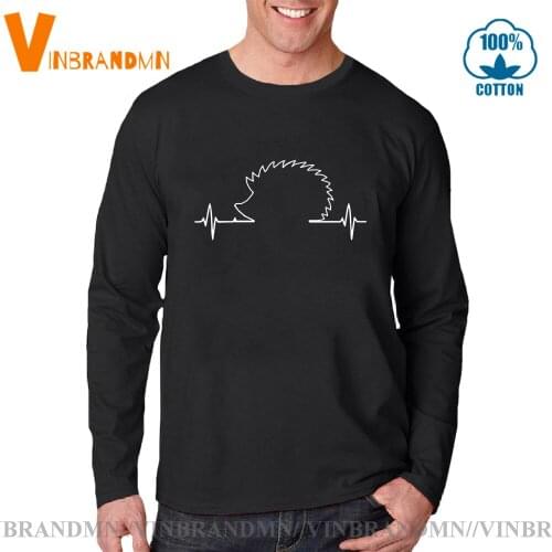 Casual Hipster Long Sleeves Tops Tees Summer Simple Line Hedgehog Heartbeat T Shirt Cute Hedgepig Heart Pulse mens T-shirt