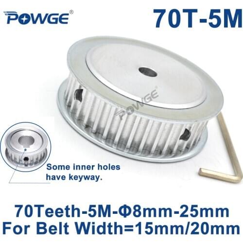 POWGE 70 Teeth HTD 5M Synchronous Timing Pulley Bore 8/10/12/15/16/17/19/20/22mm for Width 15/20mm HTD5M Gear wheel 70Teeth 70T
