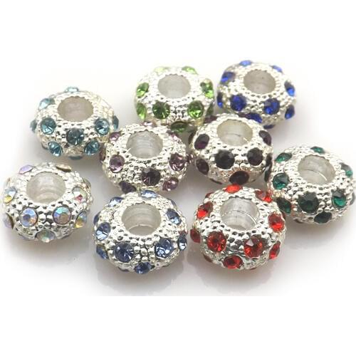 Multicolor European Crystal Beads, Big Hole Beads Fit Charm Bracelet Free Shipping (24pcs/lot)