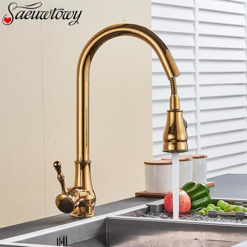 Deck Mounted Silver Kitchen Pull Out Faucet Sprayer Single Faucet 360 °Rotating Kitchen Sink Hot And Cold Mixer Water Tap