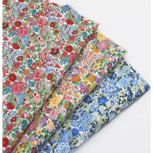 145x50cm Red Blue Rose Thin Cotton Printed Poplin Sewing Fabric Making Summer Shirt Dress Clothing Cloth