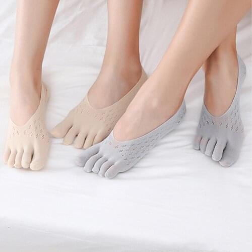 Women Toe Socks Thin Low Cut Full Five-finger Socks Anti-skid Breathable Anti-friction With Silicone Low Boat No Show Liner