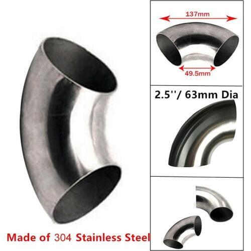 2.5 inch 63mm Car Exhaust Pipe Stainless Steel 90 Bend Elbow Tube 1.5mm Thick