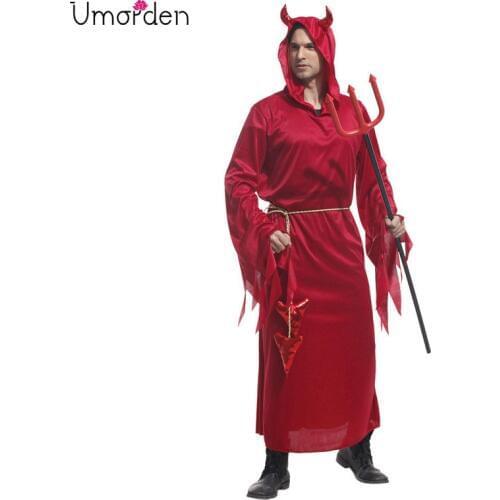 Umorden Purim Party Halloween Costumes Adult Mens Red Devil Costume Evil Demon Costumes Fancy Cosplay Robe Gown for Men WSJ177