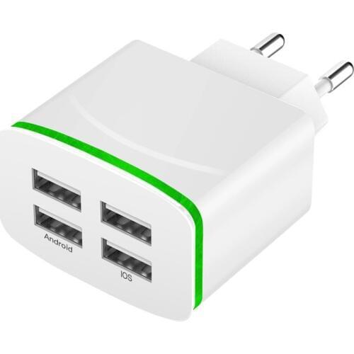 Universal 4 port USB charger adapter 4A travel charge LED lamp plug multi port HUB charger For iPhone iPad Samsung Xiaomi redmi