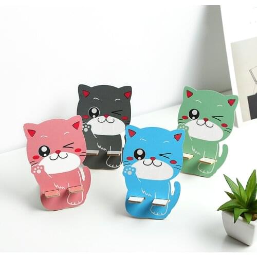 Univeral Lazy Mobile Phone Holder Wooden Cute Animal Lucky cat Cellphone Tablet Desktop Holder Stand for IPhone 7 8 Plus XS XR