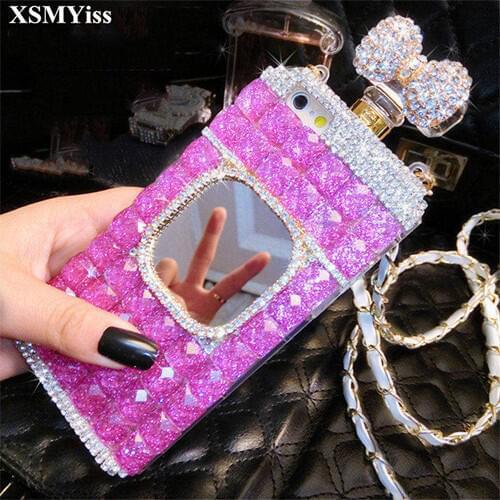 For iPhone 12 11 Pro MAX Xs Max 5S SE 5 6 7 8 6plus 7/8plus Diamond Rhinestone Mirror Perfume Bottle Soft Phone Case Back Cover