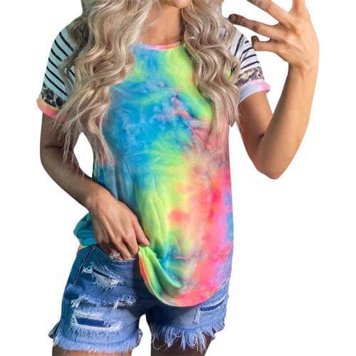 Sexy Tie Dyed T-shirt 2020 Summer Women Print Short Sleeved T-Shirts Loose Casual Loose Tee Tops Casual O-Neck Female T-shirt