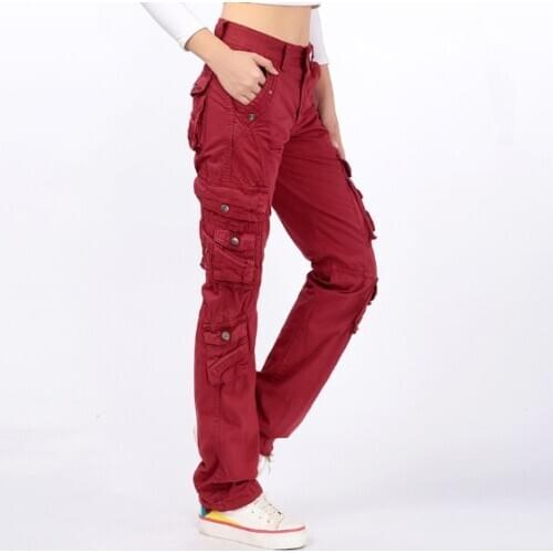 Womens Cargo Pants Casual Harem Tactical Military Trousers Multi Pockets Joggers Streetwear Pants Solid Candy Color Plus Size